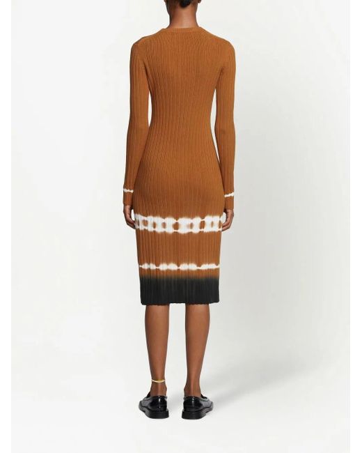 Proenza Schouler Brown Ribbed-Knit Tie-Dye Midi Dress