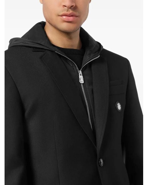 Billionaire Black Hooded Button-Fastening Blazer for men