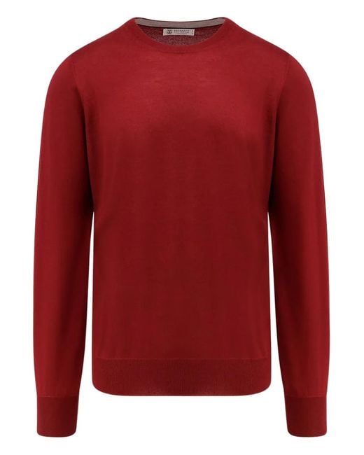 Brunello Cucinelli Red Round-Neck Cashmere Sweater for men