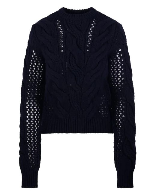 Sportmax Blue Cable-Knit Crew-Neck Sweater