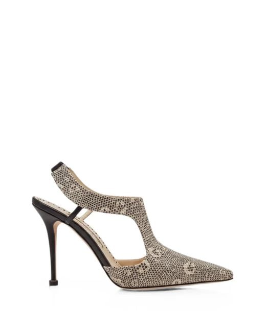 Manolo Blahnik White Polignac Snakeskin-Pattern Mules