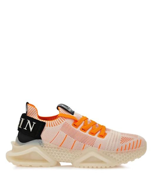 Philipp Plein Orange Knitted Runner Iconic Low-Top Sneakers
