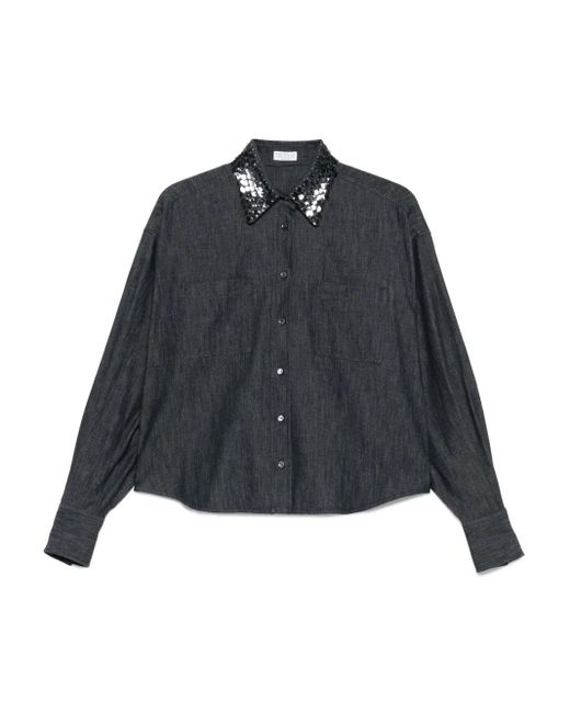Brunello Cucinelli スパンコール デニムシャツ Blue
