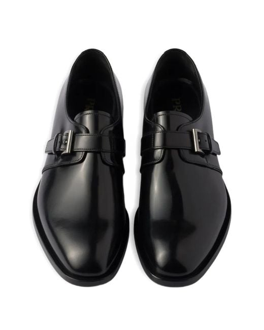 Prada Black Buckle-Detail Leather Monk Shoes for men