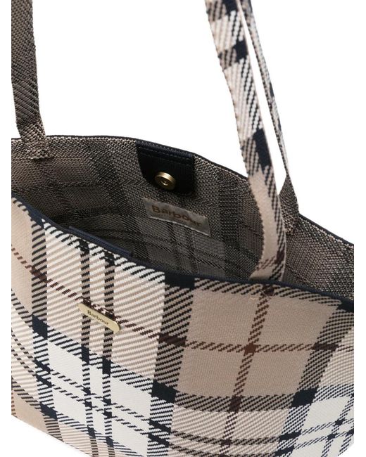 Barbour White Plaid Double-Handle Tote Bag