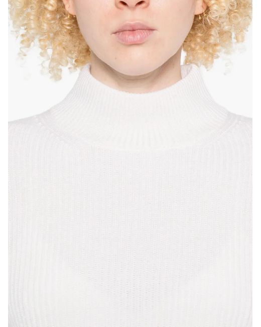 Max Mara White Ribbed Mock-Neck Sweater