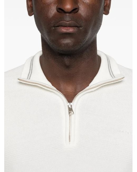 Gant White Quarter-Zip Ribbed-Knit Sweater for men