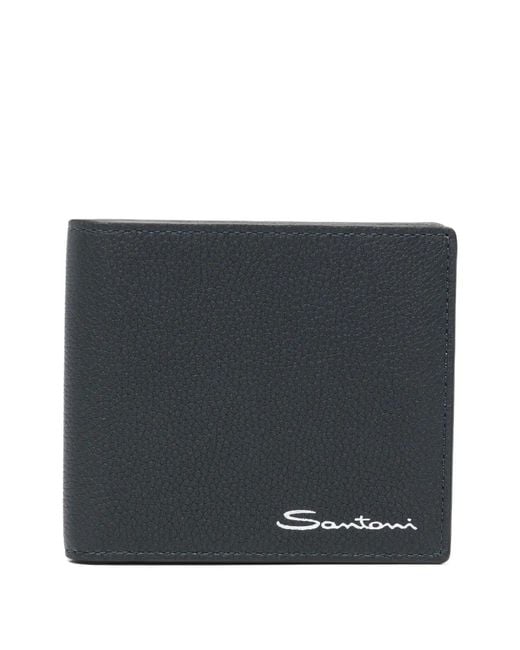 Santoni Black Leather Wallet for men