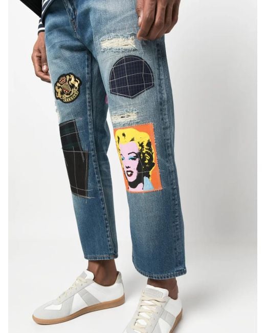 Junya Watanabe Blue Patchwork Cropped Jeans for men