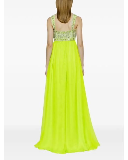 Dina Melwani Green Crystal-Embellished Empire-Waist Maxi Dress