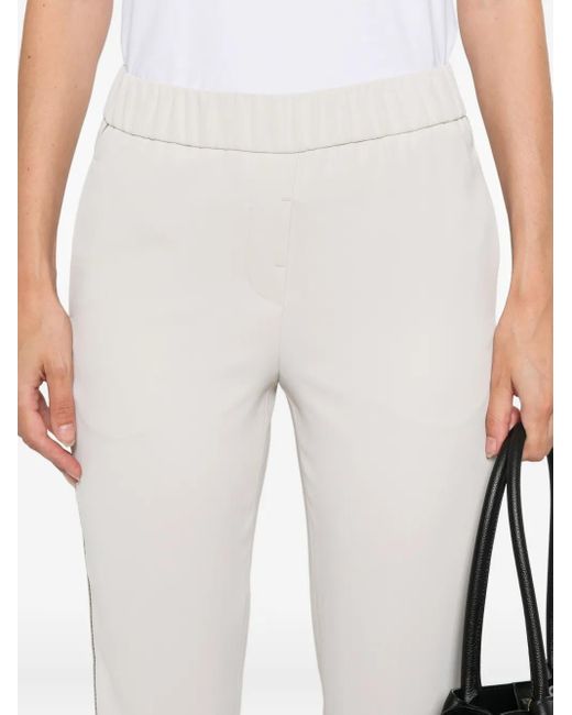 Peserico White Elastic-Waistband Side-Stripe Trousers