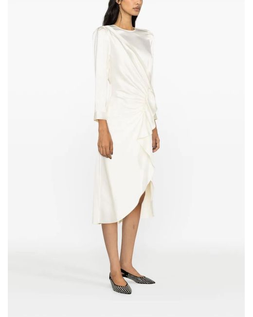 Sandro White Asymmetric Satin Midi Dress