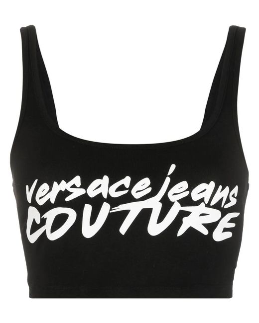 Versace Jeans Couture Black Logo-Print Crop Top