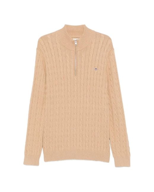 Gant Natural Cable-Knit Zip Sweater for men