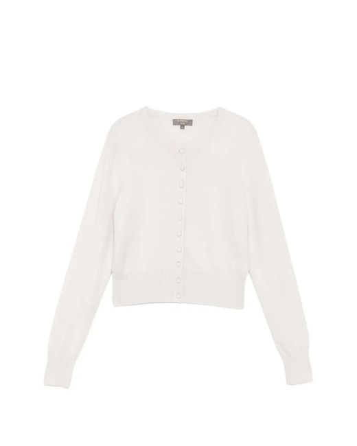 N.Peal Cashmere White Covered-Button Cashmere Cardigan