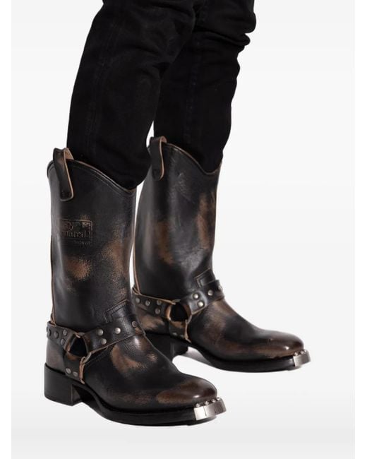 DSquared² Black Studded Leather Biker Boots for men