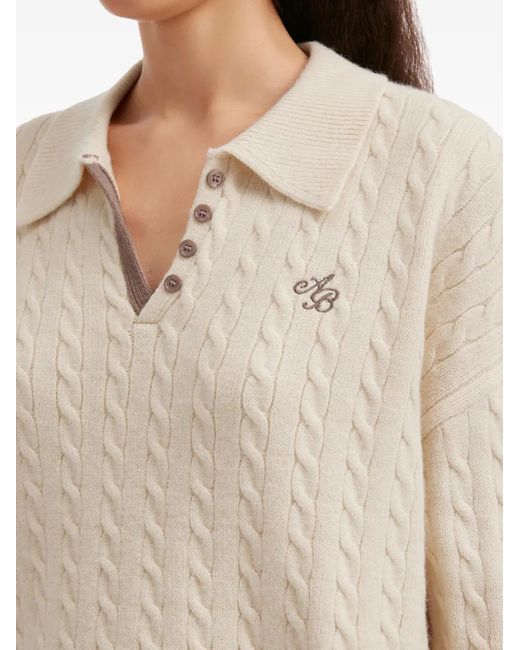 B+ AB White Cable-Knit Buttoned All