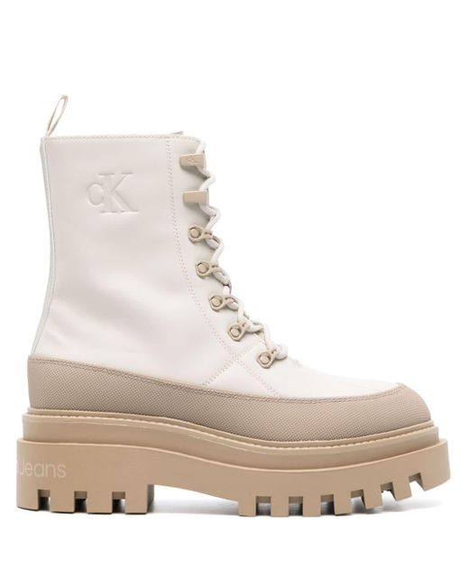 Calvin Klein Natural Logo-debossed Leather Boots