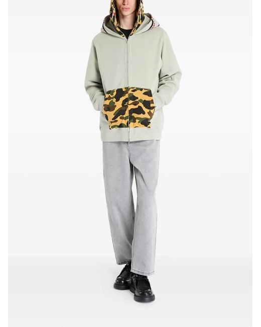 A Bathing Ape Gray Camo-Panel Shark-Print Hoodie
