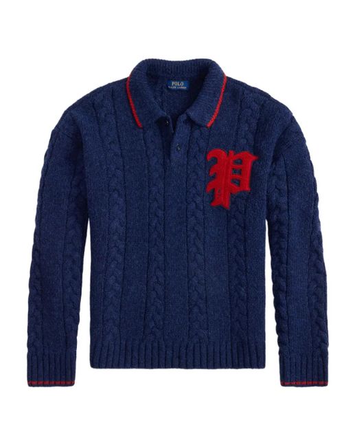 Polo Ralph Lauren Blue Cable-Knit Polo-Neck Sweater for men