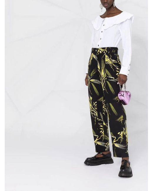 MSGM Black Leaf-Print Trousers