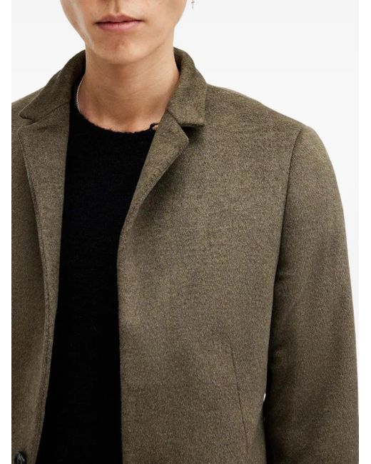 AllSaints Green High-Neck Single-Breasted Coat for men