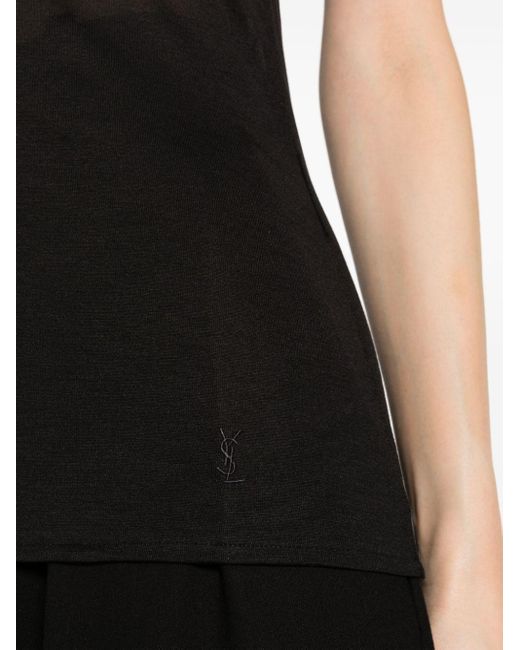 Saint Laurent Black Cassandre Silk Tank Top