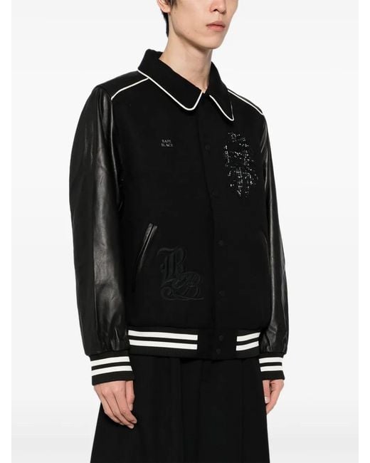 A Bathing Ape Black Logo-Varsity Jacket for men