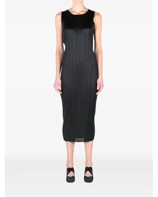 Pleats Please Issey Miyake Black Fitted Midi Dress