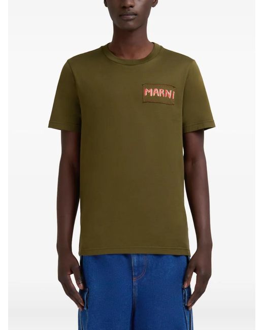 Marni Green Logo-Patch T-Shirt for men