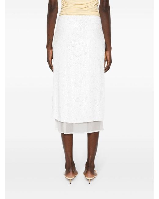 P.A.R.O.S.H. White Sequinned Wrap Midi Skirt