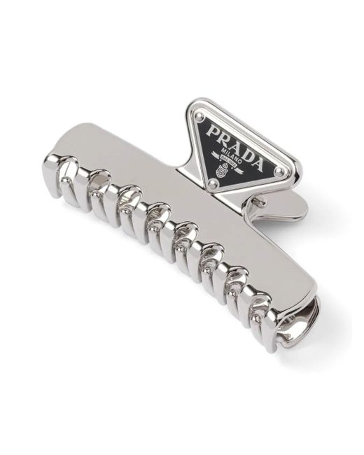 Prada Gray Triangle-Logo Claw Clip
