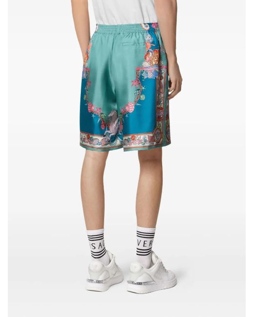Versace Shorts Met Coral Theatre-Print in het Blue voor heren