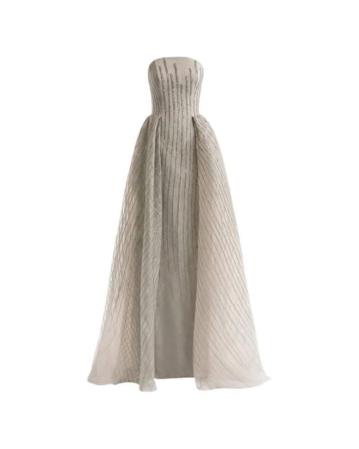 Gemy Maalouf White Strapless Striped Organza Dress