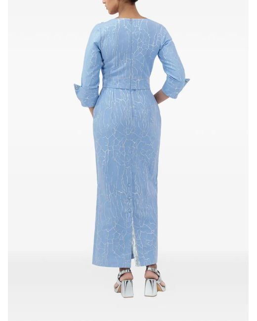 Baruni Blue Sedum Embellished Belted Midi Dress