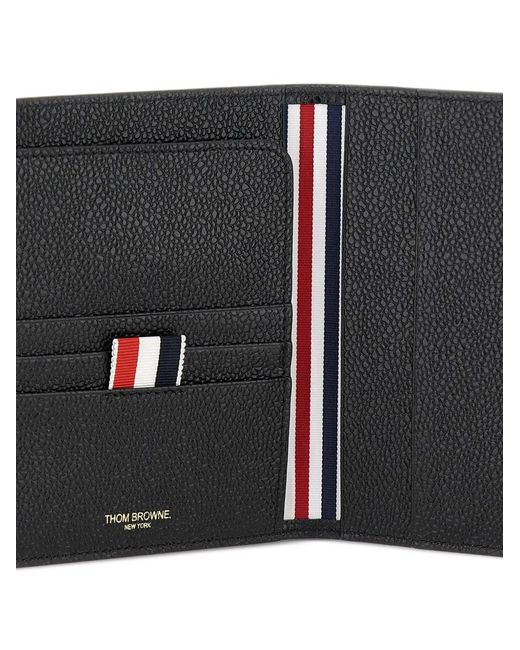 Thom Browne Black Passport Holder In Pebble Grain