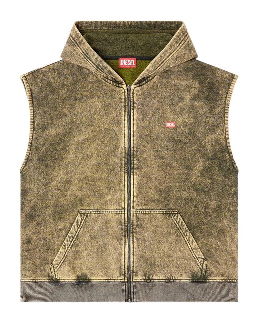 DIESEL Green Rethexed Fit Sleeveless Hoodie With Zip Closure for men