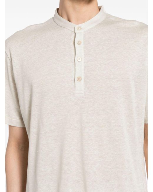 Eleventy White Buttoned Linen-cotton T-shirt for men