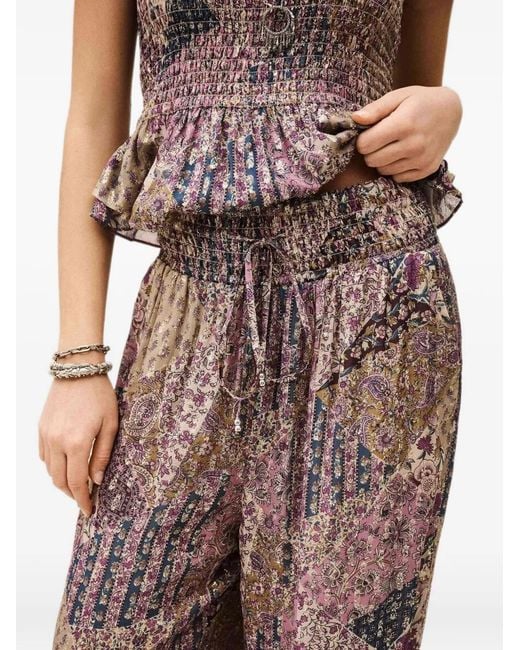 Ba&sh Multicolor Patchwork-Print High-Waisted Trousers