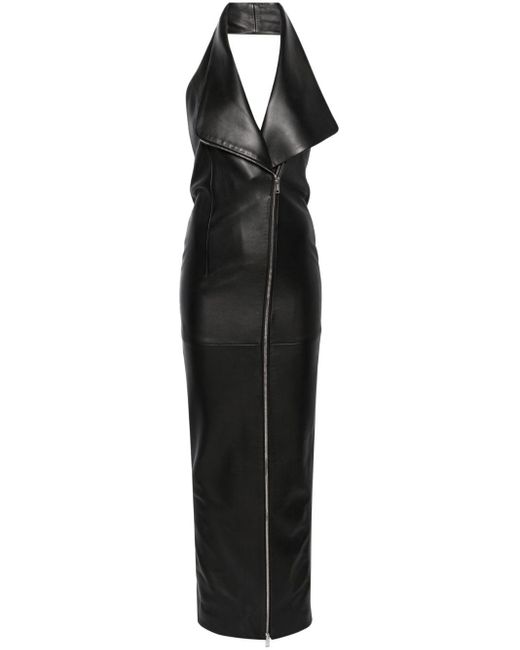 Monot Black Leather Maxi Dress - Women's - Lambskin