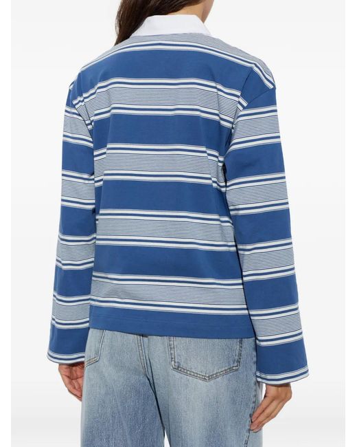 Rag & Bone Blue Kelly Striped Long-Sleeve Polo Shirt