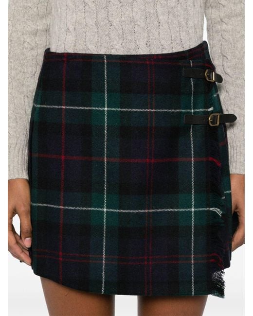 Polo Ralph Lauren Black Plaid-Pattern Wrap Mini Skirt