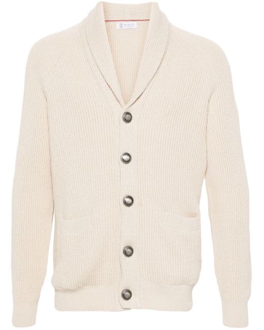 Brunello Cucinelli Natural Ribbed-knit Cardigan for men