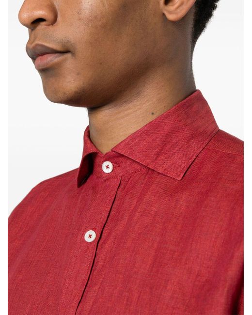 Canali Leinenhemd mit Slub-Struktur in Red für Herren