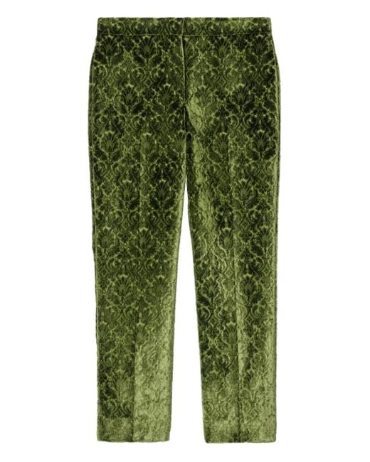 Burberry Green Damask-Pattern Velvet Trousers