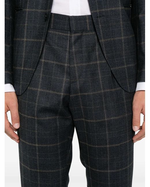 Boss Blue Checked Stretch-Wool Suit for men