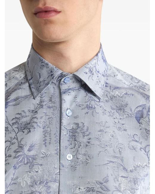 Etro Blue Jacquard Floral Paisley Shirt for men
