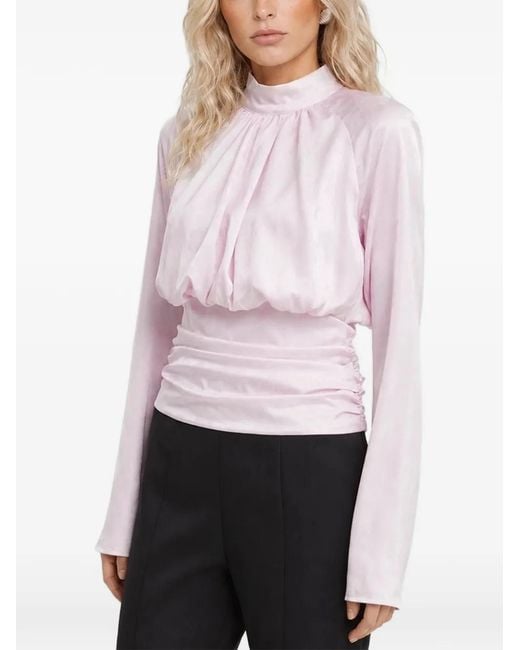 ROTATE BIRGER CHRISTENSEN White Jacquard-Pattern Draped Blouse