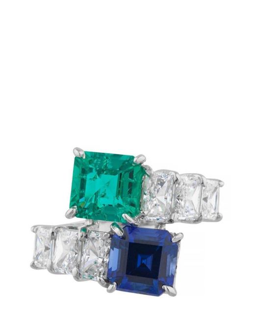 Fantasia by Deserio Blue 14kt White Gold Emerald And Sapphire Ring