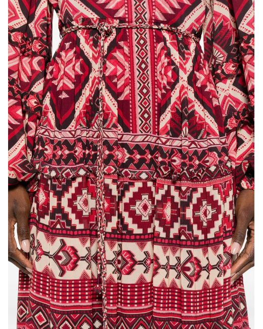 Farm Rio Red Ainika Geometric-Pattern Maxi Dress